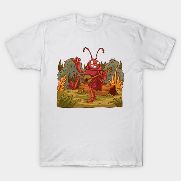 Cockroach Playing Music T-Shirt by Mako Design 